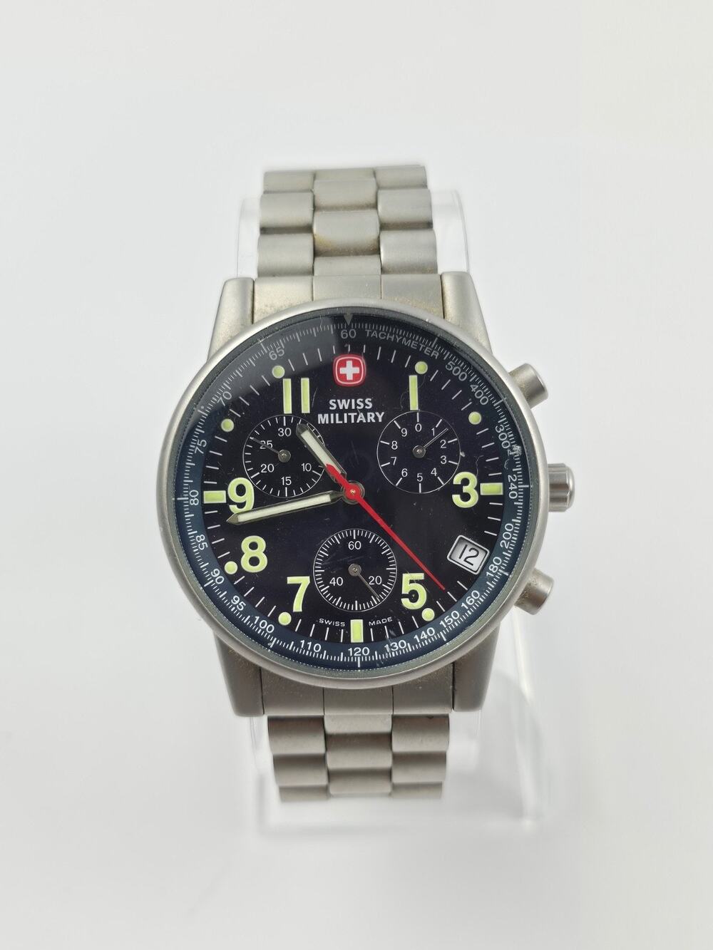 Swiss Military Chronograph Men's Watch Blue Dial 38mm Fresh Battery Working